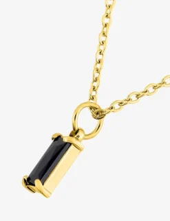 Collier acier doré et oxyde de zirconium noir rectangle SO OR