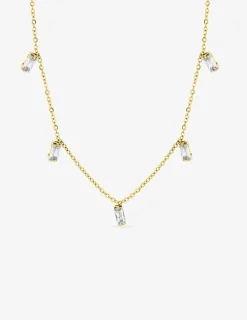 Collier acier doré et oxydes de zirconium blancs rectangles SO OR