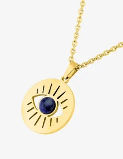 Collier acier doré pendentif œil et lapis-lazuli bleue SO OR