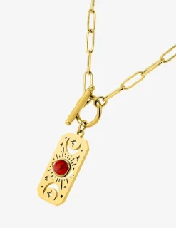 Collier acier doré pendentif turquoise rouge SO OR