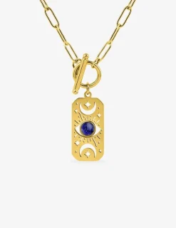 Collier acier doré pendentif lapis-lazuli bleue SO OR