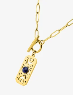 Collier acier doré pendentif lapis-lazuli bleue SO OR