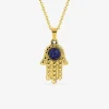 Collier acier doré pendentif main de Fatma, lapis-lazuli bleu SO OR