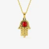 Collier acier doré pendentif main de Fatma, turquoise rouge SO OR