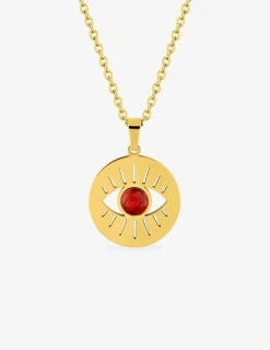 Collier acier doré pendentif œil et turquoise rouge SO OR
