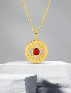 Collier acier doré pendentif œil et turquoise rouge SO OR