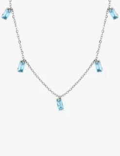 Collier acier et oxydes de zirconium bleus rectangles SO OR