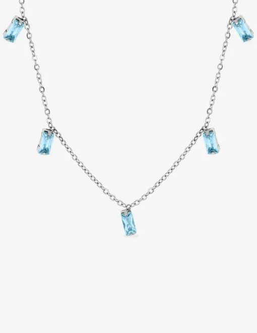 Collier acier et oxydes de zirconium bleus rectangles SO OR