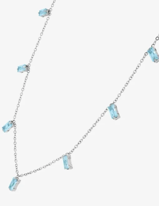 Collier acier et oxydes de zirconium bleus rectangles SO OR