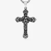 Collier acier noirci avec pendentif croix motif Vierge SO OR