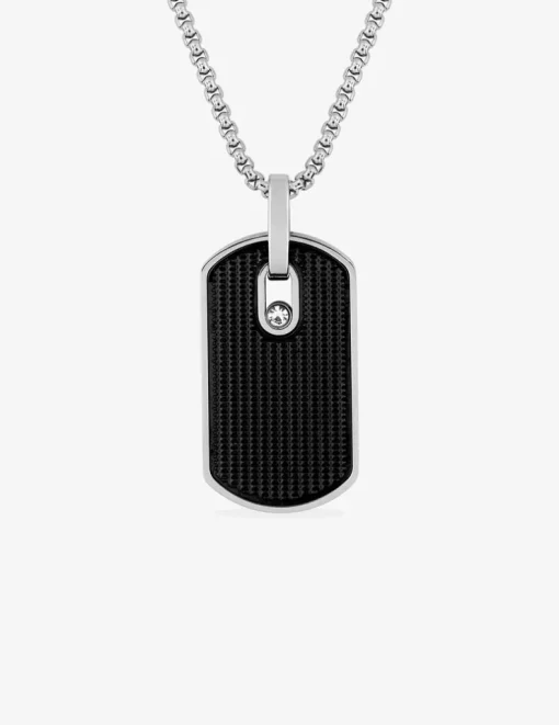 Collier acier plaque G.I noire avec pierre SO OR