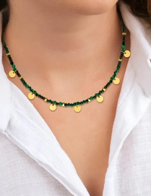 Collier acier vert et doré SO OR