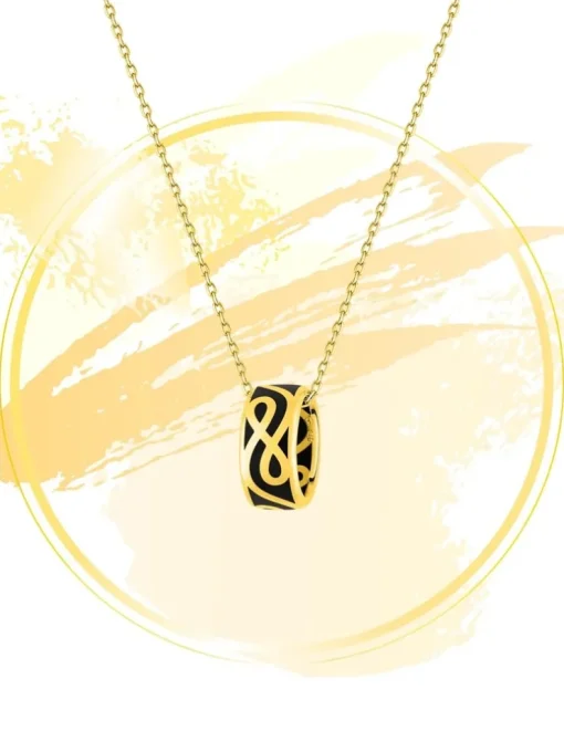 Collier anneau Lorever Or jaune 375‰ et laque noir de jais SO OR