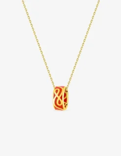 Collier anneau Lorever Or jaune 375‰ et laque corail SO OR