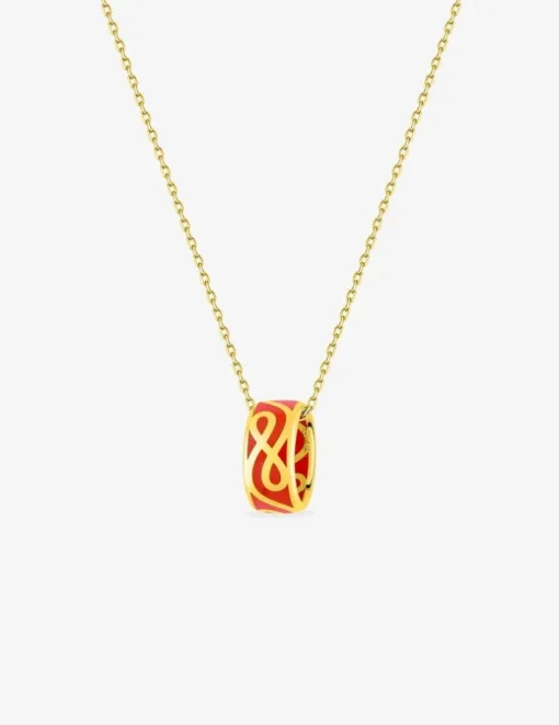 Collier anneau Lorever Or jaune 375‰ et laque corail SO OR