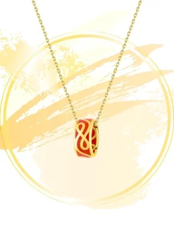 Collier anneau Lorever Or jaune 375‰ et laque corail SO OR