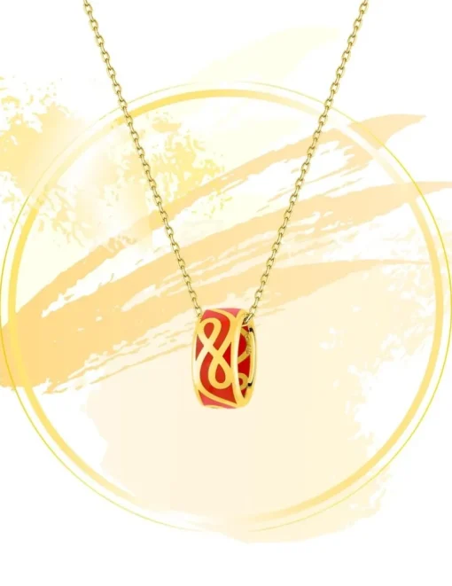 Collier anneau Lorever Or jaune 375‰ et laque corail SO OR