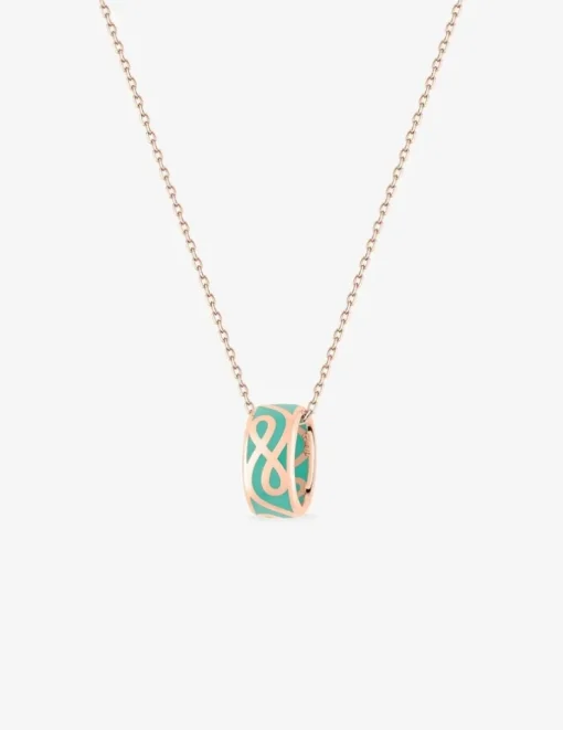 Collier anneau Lorever Or rose 375‰ et laque verte aqua SO OR