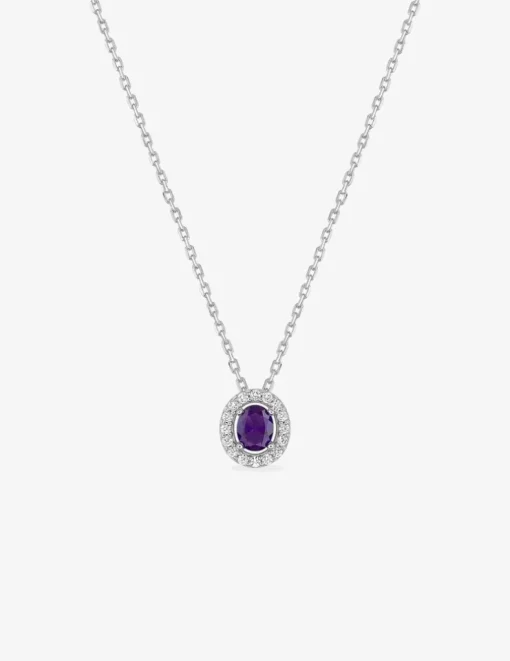 Collier argent 925 ‰ rhodié et oxydes de zirconium violet et blanc SO OR