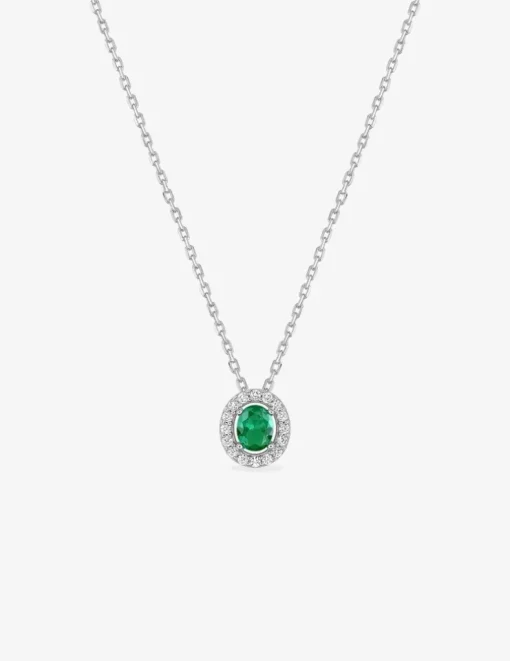 Collier argent 925 ‰ rhodié et oxydes de zirconium vert SO OR