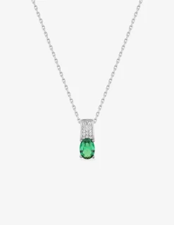 Collier argent 925‰ pendentif oxyde vert fantaisie serti griffes SO OR