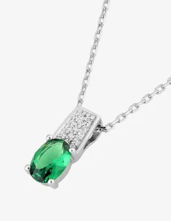Collier argent 925‰ pendentif oxyde vert fantaisie serti griffes SO OR