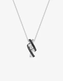 Collier argent 925‰ rhodié, oxydes de zirconium noirs et trilogie oxydes blancs SO OR