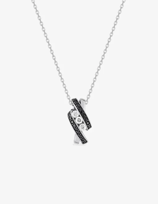 Collier argent 925‰ rhodié, oxydes de zirconium noirs et trilogie oxydes blancs SO OR