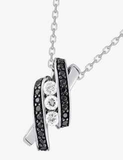 Collier argent 925‰ rhodié, oxydes de zirconium noirs et trilogie oxydes blancs SO OR