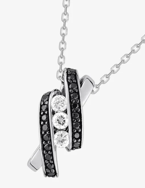 Collier argent 925‰ rhodié, oxydes de zirconium noirs et trilogie oxydes blancs SO OR