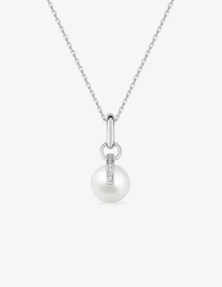 Collier argent 925‰ rhodié, perle 10 mm et oxydes de zirconium SO OR