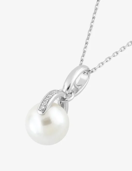 Collier argent 925‰ rhodié, perle 10 mm et oxydes de zirconium SO OR