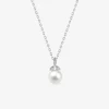 Collier argent 925‰ rhodié perle 7 mm et trilogie oxydes de zirconium SO OR