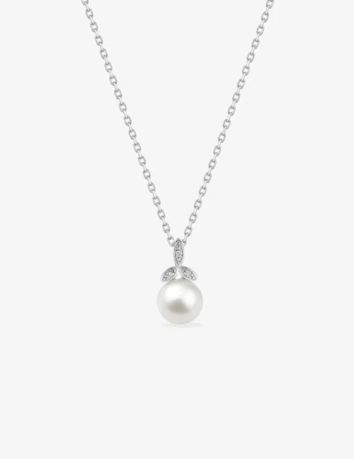 Collier argent 925‰ rhodié perle 7 mm et trilogie oxydes de zirconium SO OR