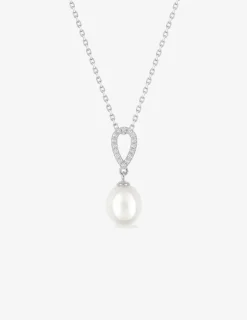 Collier argent 925‰ rhodié perle ovale et poire oxydes de zirconium SO OR