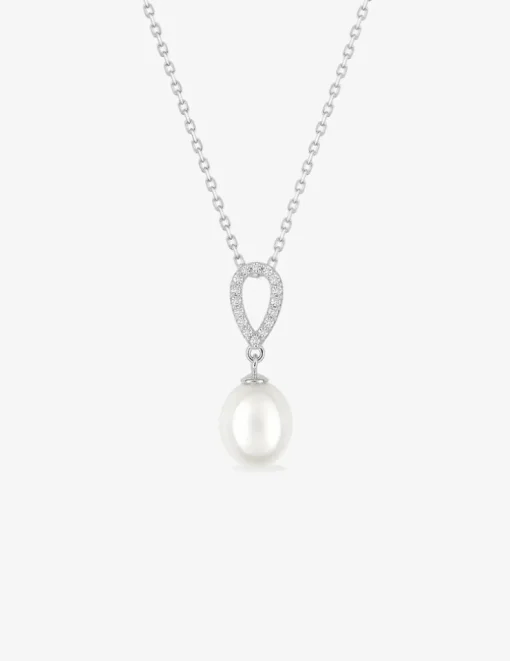 Collier argent 925‰ rhodié perle ovale et poire oxydes de zirconium SO OR