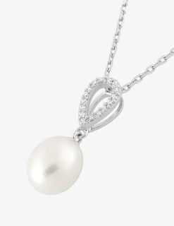 Collier argent 925‰ rhodié perle ovale et poire oxydes de zirconium SO OR