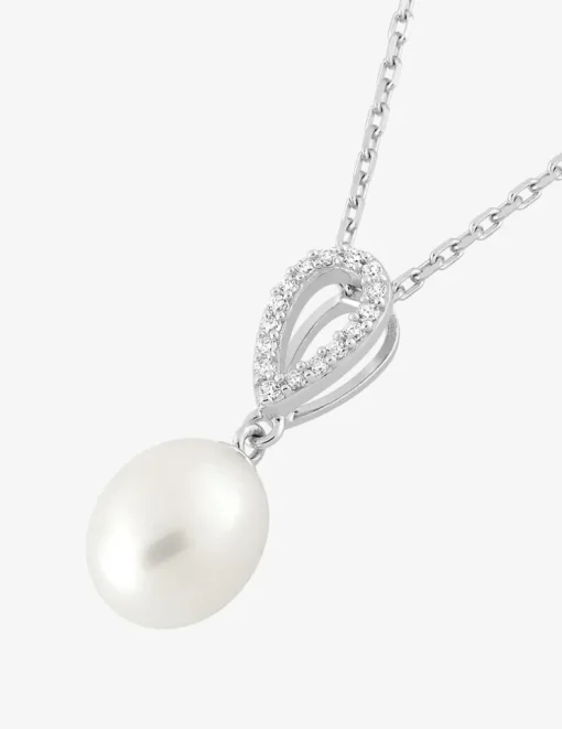 Collier argent 925‰ rhodié perle ovale et poire oxydes de zirconium SO OR