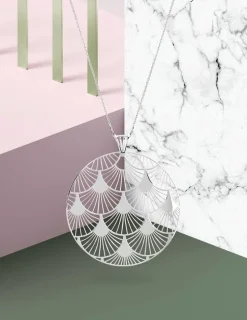 Collier Art déco or blanc 750‰ motif cercle SO OR