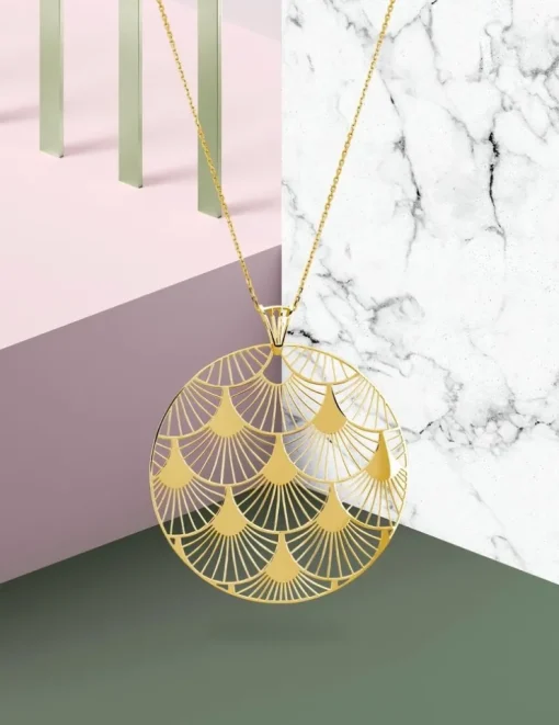 Collier Art déco or jaune 750‰ motif cercle SO OR