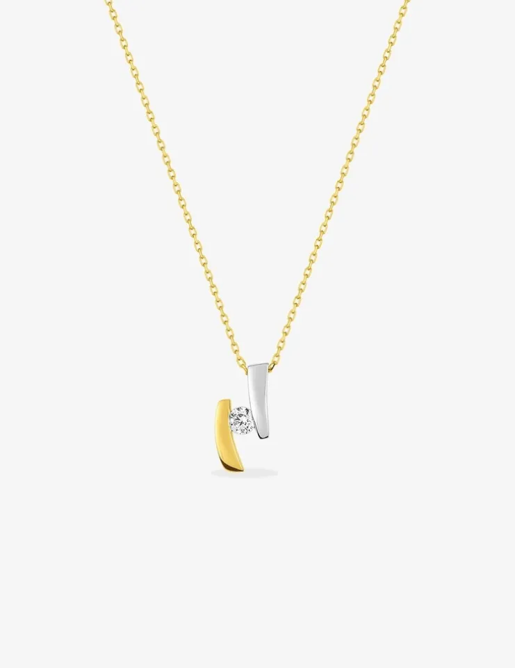 Collier bicolore or jaune 375 ‰ et oxyde de zirconium serti 4 griffes SO OR