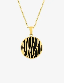 Collier cercle acier doré et émail noir SO OR