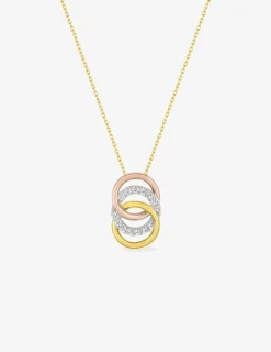 Collier cercles tricolores et oxydes de zirconium en or jaune 375 ‰ SO OR