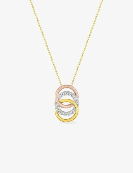 Collier cercles tricolores et oxydes de zirconium en or jaune 375 ‰ SO OR