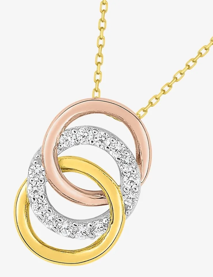 Collier cercles tricolores et oxydes de zirconium en or jaune 375 ‰ SO OR