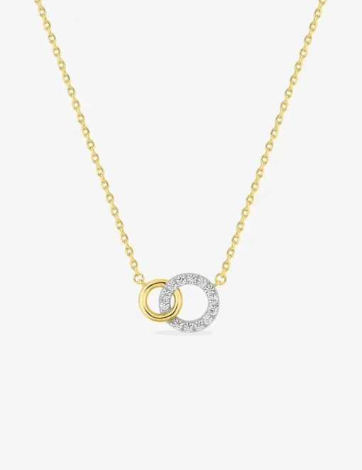 Collier chaîne forçat cercle plaqué or 5 mm + cercle rhodium et oxydes de zirconium 8 mm entrelacés SO OR