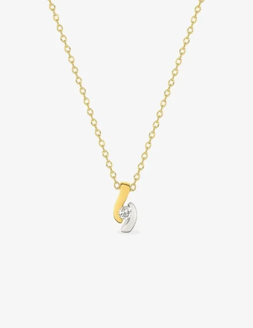 Collier chaîne forçat courbes bicolores plaqué or, rhodium et oxyde de zirconium SO OR