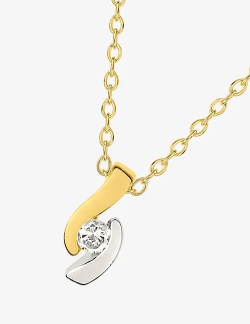 Collier chaîne forçat courbes bicolores plaqué or, rhodium et oxyde de zirconium SO OR