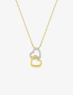 Collier chaîne forçat cœur plaqué or + cœur rhodium et oxydes de zirconium entrelacés SO OR