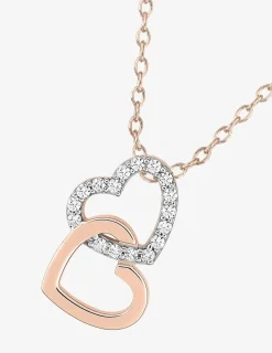 Collier chaîne forçat cœur plaqué or rose + cœur rhodium et oxydes de zirconium entrelacés SO OR